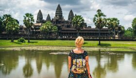 Visitor standing in the front  of Angkor Wat, Siem Reap
